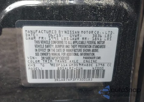 2015 Nissan Sentra Sr z USA, uszkodzony, nr VIN 3N1AB7AP3FY300183